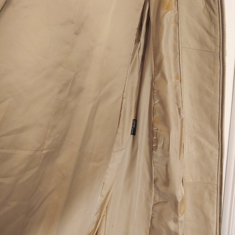 Avirex Leather Long Coat Quilted Beige High Neck Vintage 90s Minimal Jacket - Picture 5 of 13